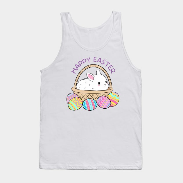 Happy Easter Day Cute Easter bunny in a basket with Easter eggs Tank Top by Yarafantasyart